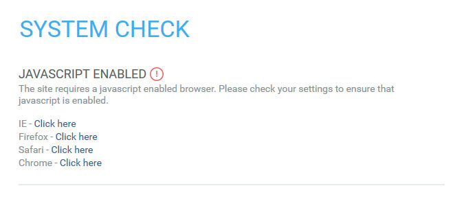 System Check JavaScript Error