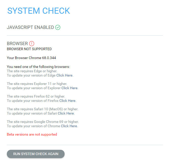 System Check Browser Error
